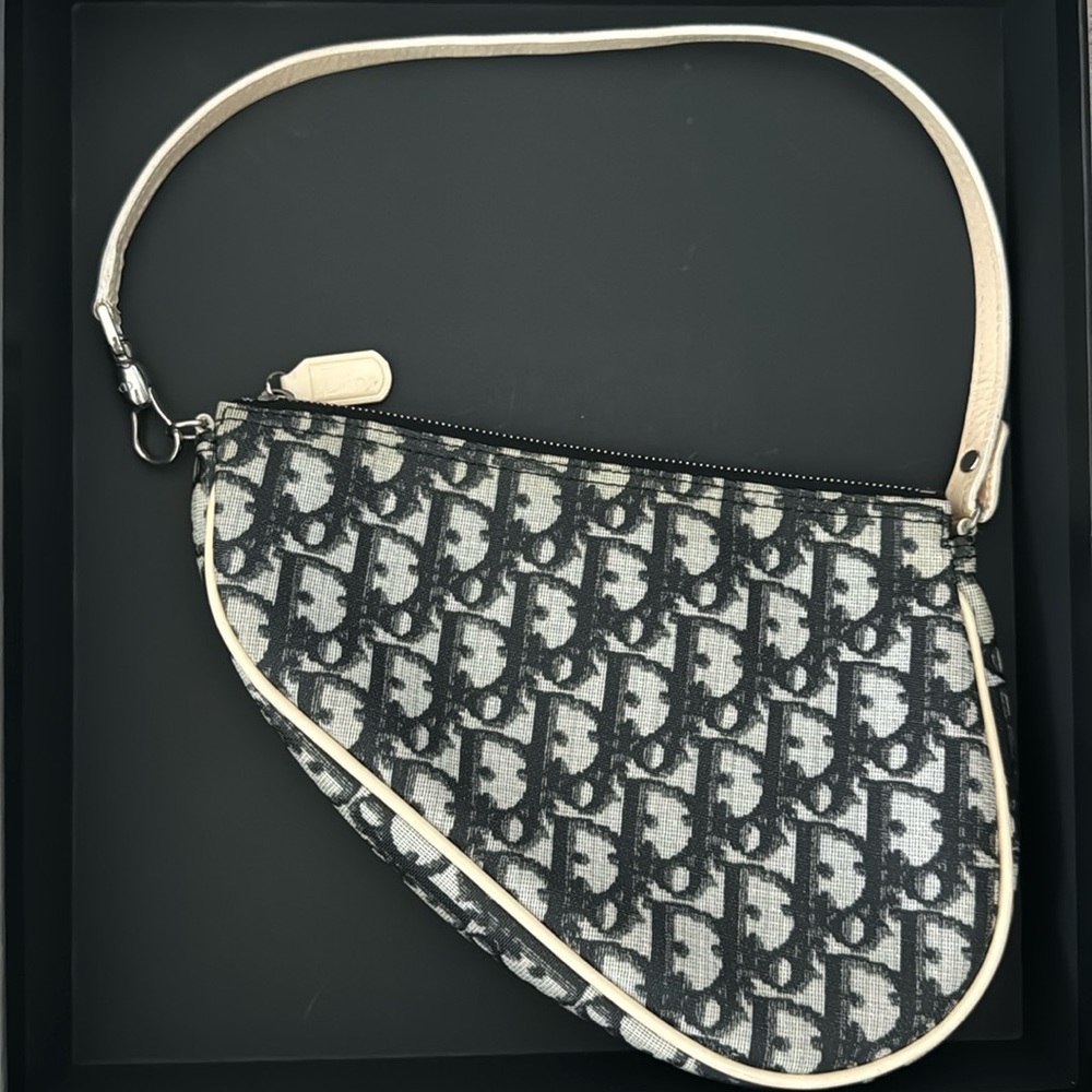 Dior Black/Cream Diorissimo Coated Canvas and Patent Leather Saddle Bag